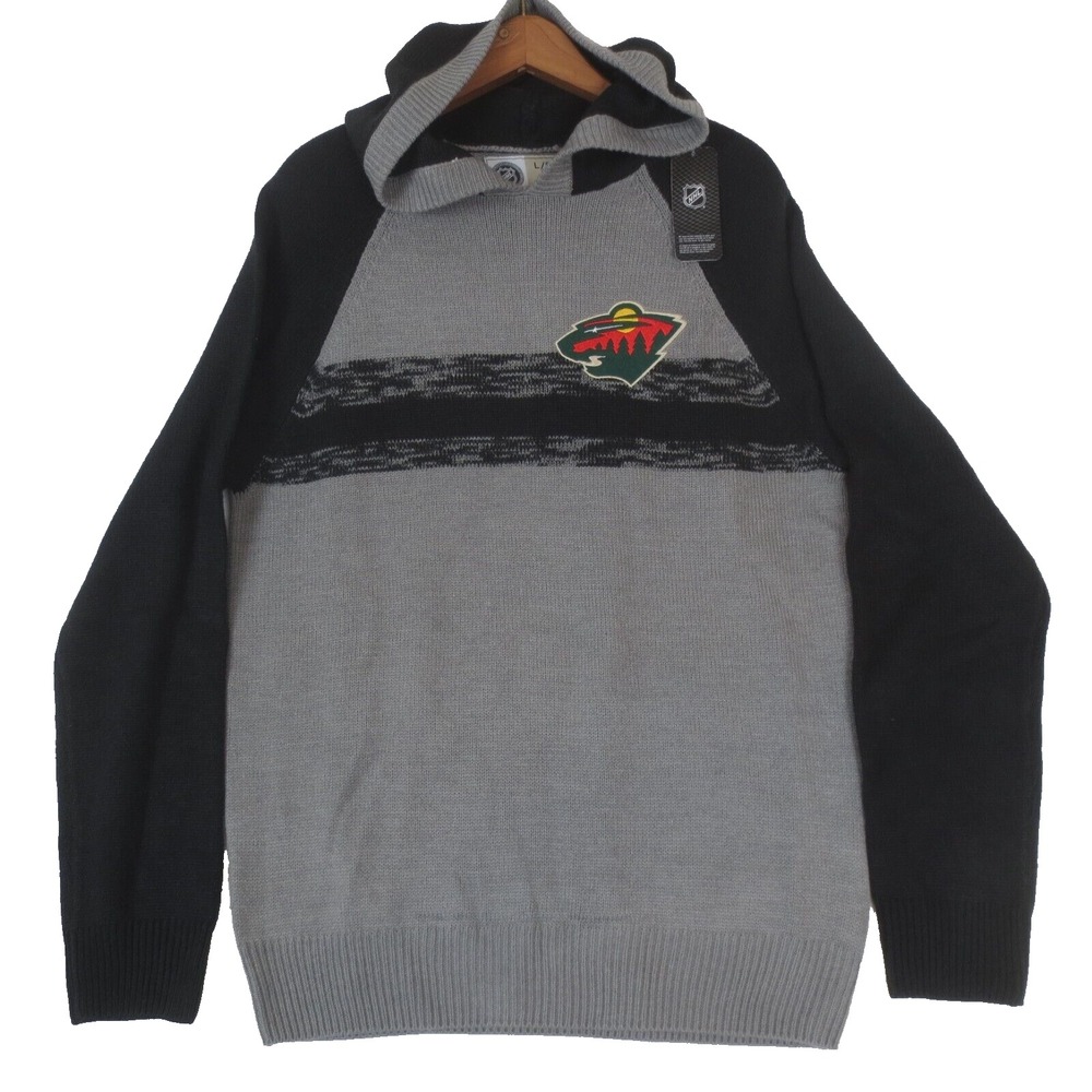 NEW Minnesota Wild NHL Hoodie Adult Large Gray Black Pullover Knit Sweater